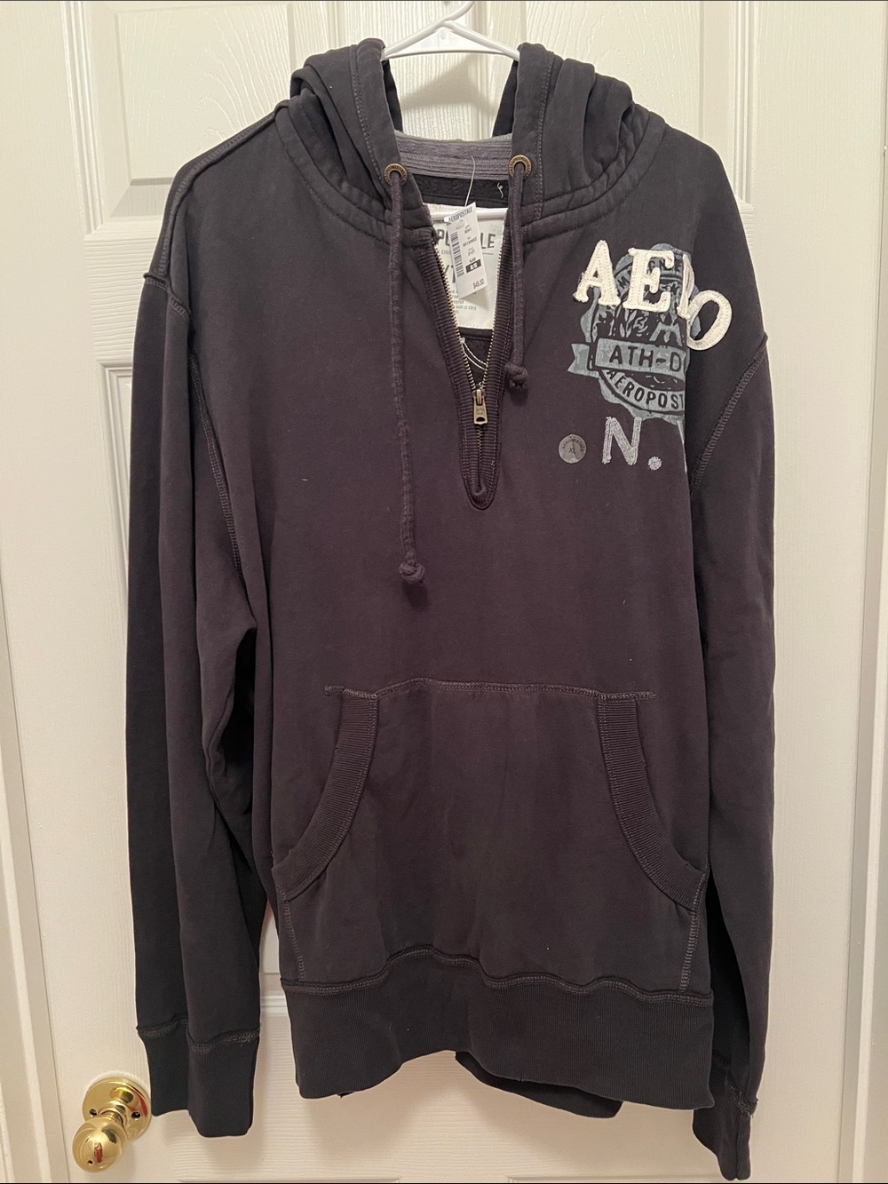 Aeropostale Men's Dark Charcoal Pullover Hoodie with Graphic Chest Logo